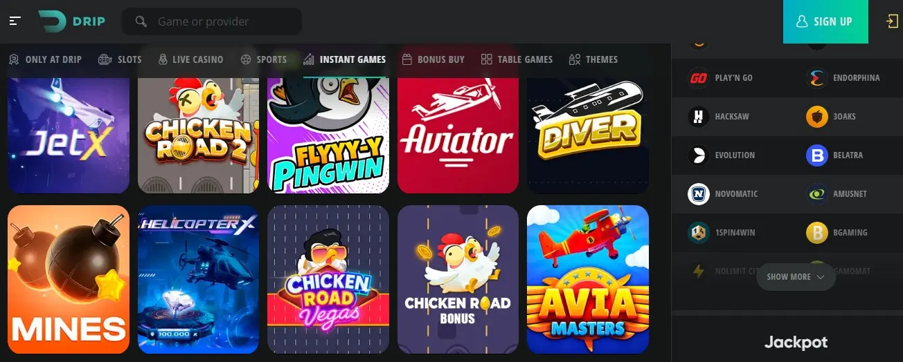 Drip Casino 250% 950 ingyenes pörgetés